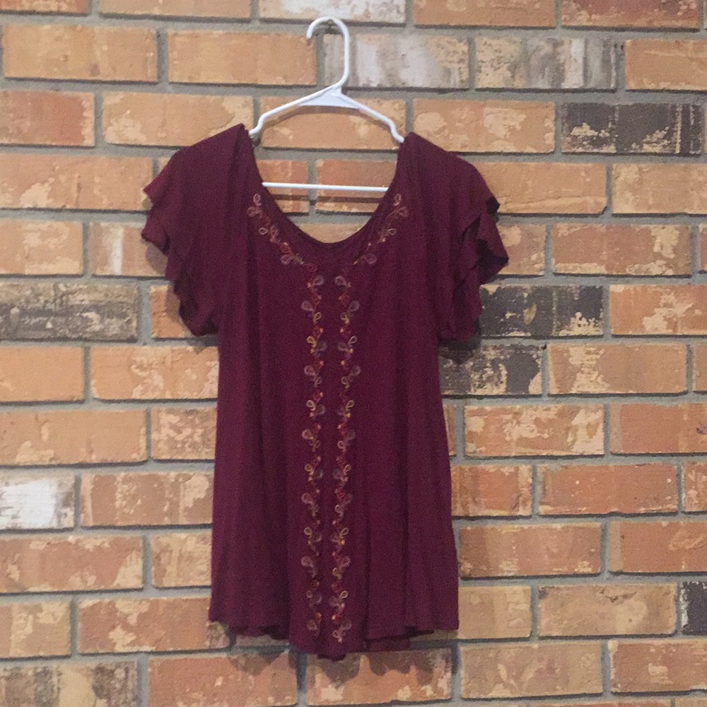 Maroon White Stag Blouse with Embroidery